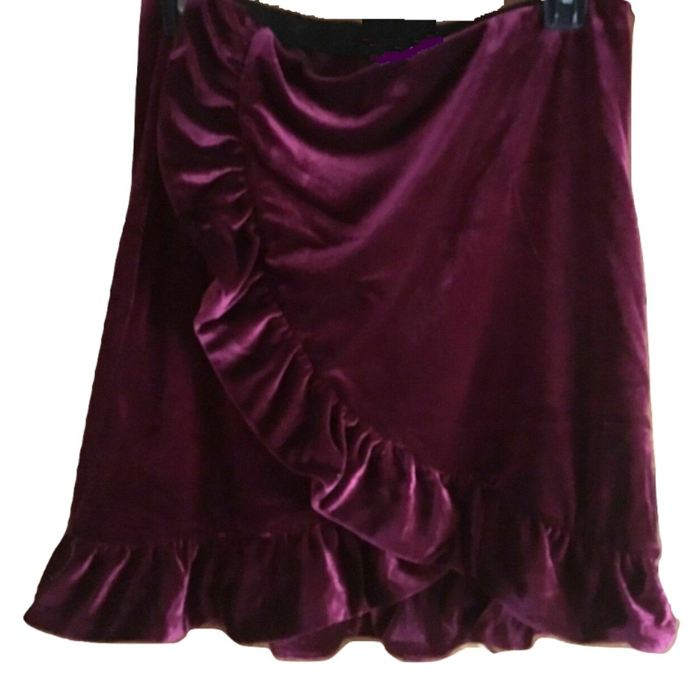 Necessary Objects Burgundy Velour Ruffle Skirt